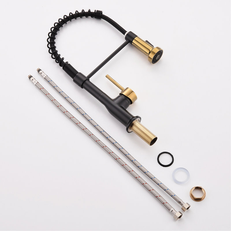 Kitchen Faucet With Pull Down In Black And Gold - Provides A Convenient Solution For Your Sink Spray Offers Efficient Water Flow Quick Easy Cleaning