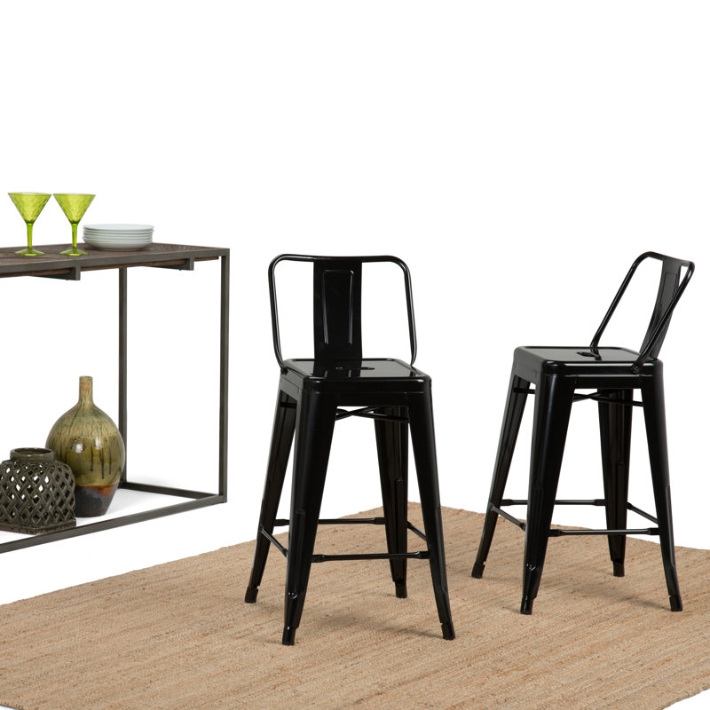 Tabouret en métal Rayne, Noir, Tabouret de comptoir (siège d'une hauteur de 24 p, 2