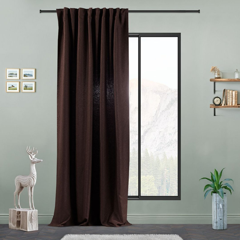 Extra Long & Extra Wide Faux Linen Decorative Curtain Single Panel, 140cm Width x 295cm Drop, Brown