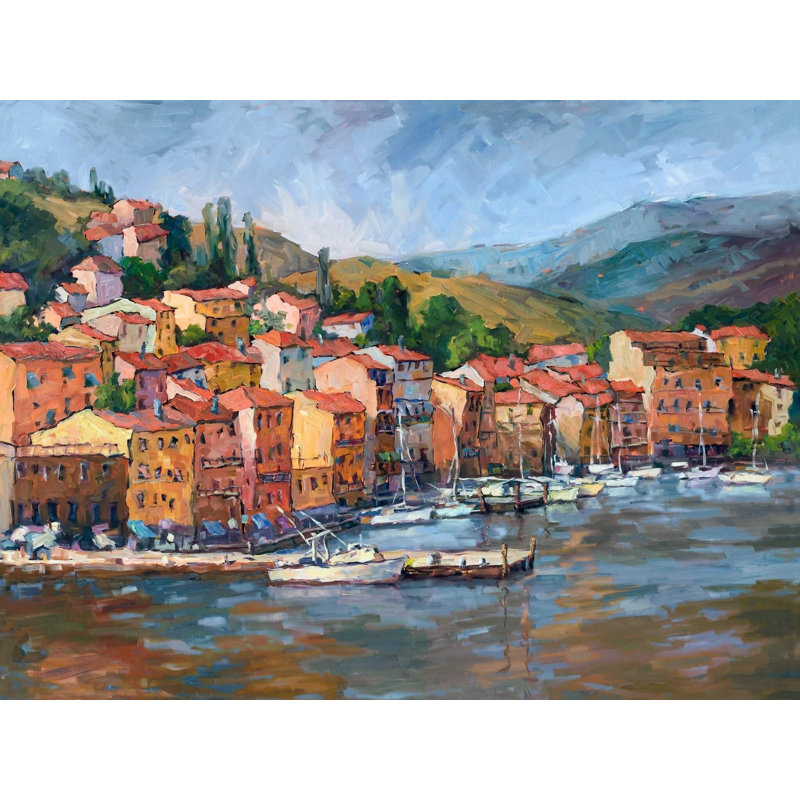 Italian Coastal Village - Artist Enhanced Canvas Print, Black Framed Canvas, 20" H x 24" W x 1.75" D