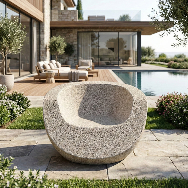 Méridienne 34 po en fibre de verre en forme d'œuf avec finition texturée aspect pierre pour l'intérieur et l'extérieur