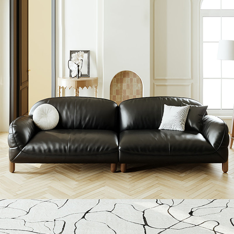 Coussin de canapé modulaire en cuir véritable noir, H 30,71 po x l 110,24 po x P 37,4 po, 4 