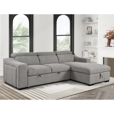 103" Wide L-Shaped Sectional Sleepr Sofa Pull Out Sofa Bed, Adjustable Headrests Convertible Sleeper Sofa Bed With Storage Chaise & USB Charging & Cup Holder For Living Room