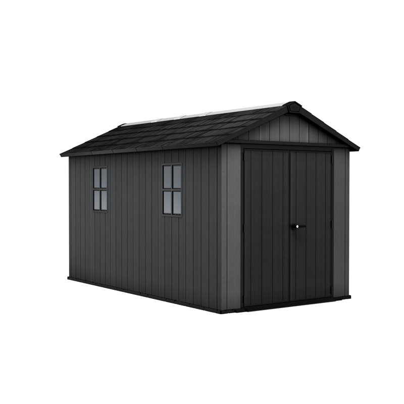 Remise de rangement extérieure en résine durable Keter Newton Plus avec plancher et portes doubles pour meubles de jardin et outils, gris graphite (6 tailles disponibles)