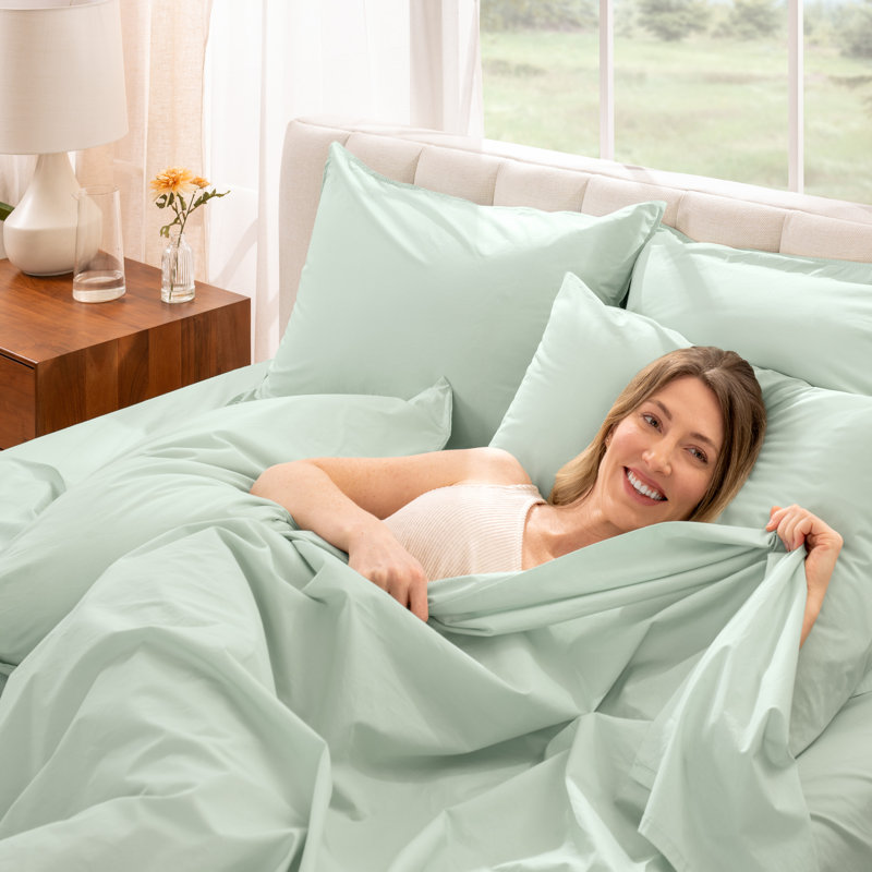 Ensemble de draps 100% coton percale, Saule, Ensemble de draps double / double avec 2 taies d'o