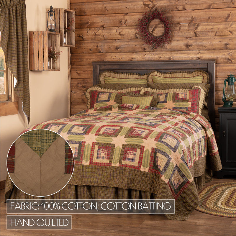 Rustic Navy and Green Cotton Patchwork California King Quilt Set