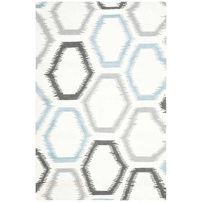 Rodgers Hand Woven Flat Weave Wool/Viscose/Cotton Geometric Rug in Gray/Ivory, Rectangle 8' x 10'