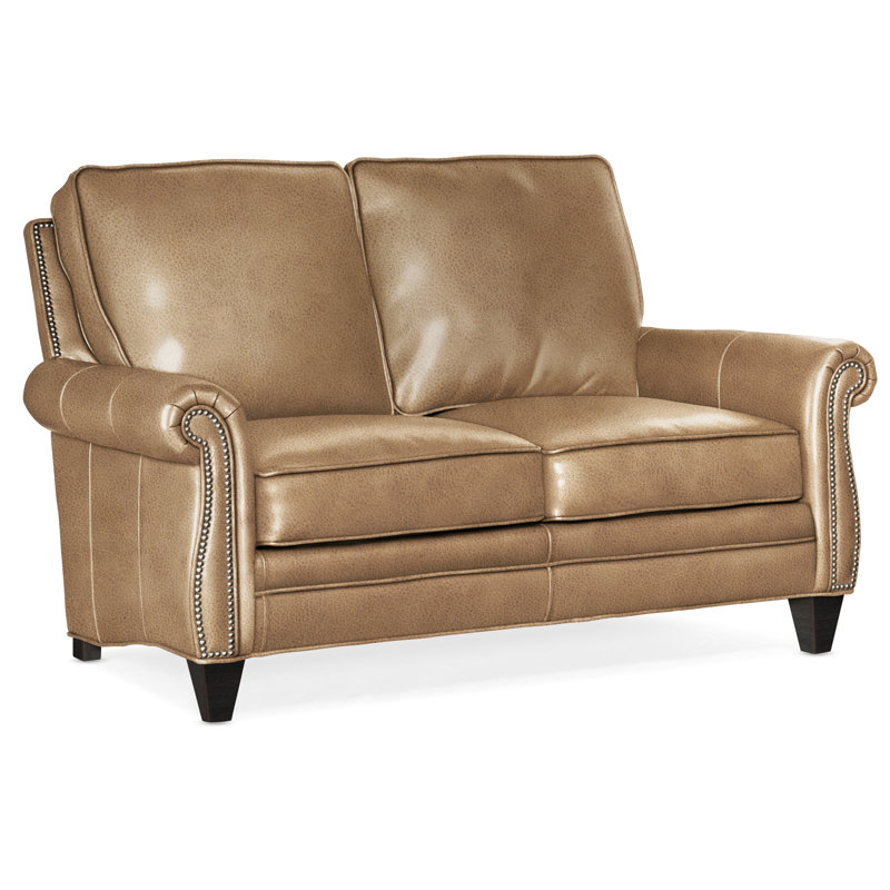 Causeuse à accoudoirs roulés en cuir véritable 65 po, Plantation, Étain n<sup>o</sup> 9, Cuir véritable Fumo Aline