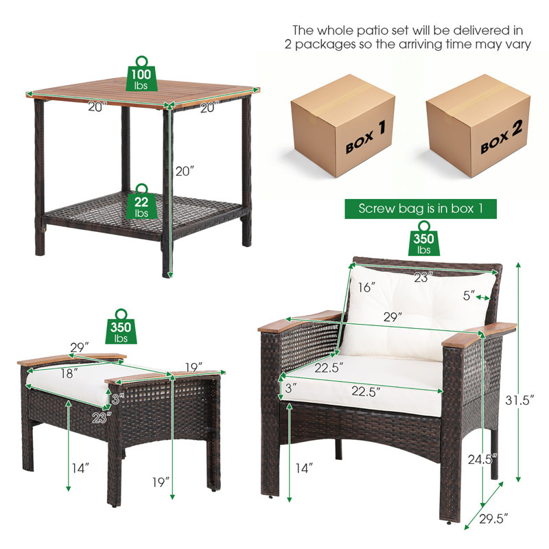 Juniyah Acacia 4 - Person Patio Conversation Set with Cushions