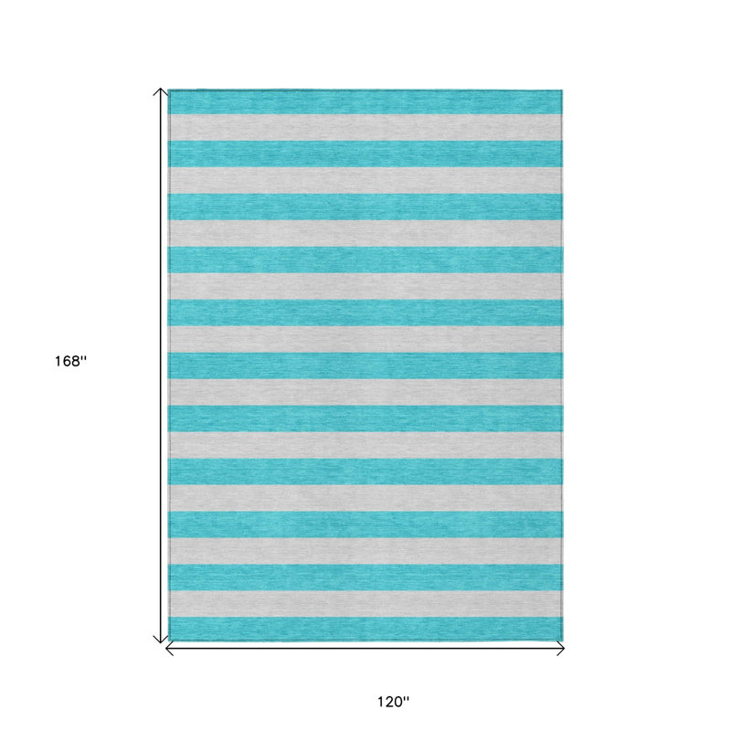 Tapis extérieur lavable antidérapant à rayures turquoise 10 pi x 14 pi