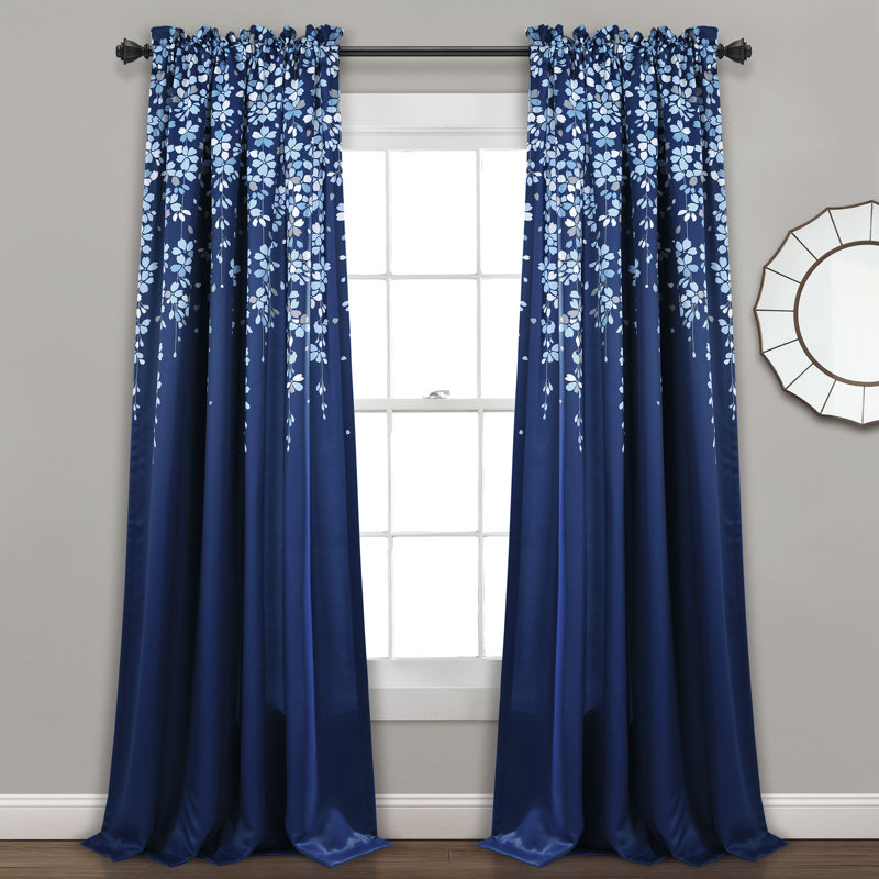Weeping Flowers Room Darkening Pair, Navy, 52" W x 95" H
