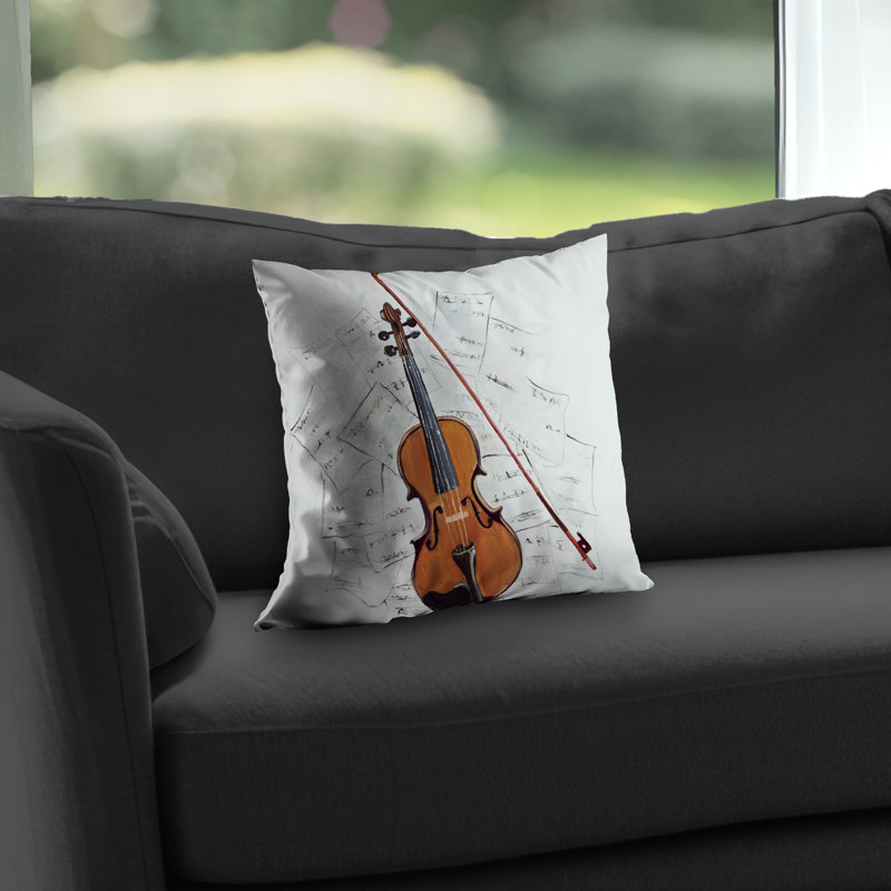 Violin on Music Sheet Throw | Office White Poly Twill Decor