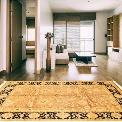 Tapis décoratif en laine noué à la main de conception unique noué à la main new age de style persan 18/20 brun 6 pi 1 po x 9 pi