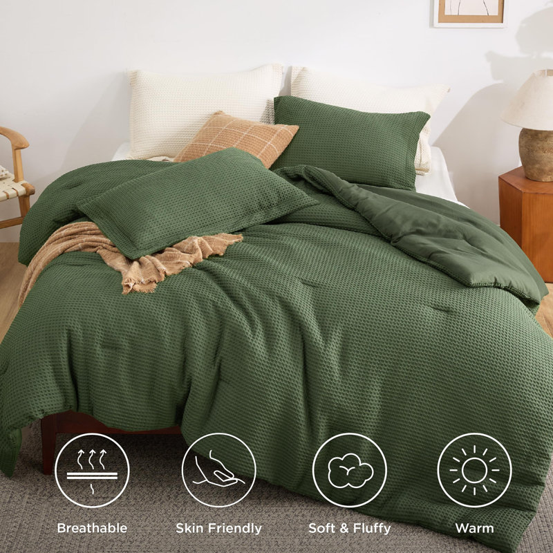 Bedsure Waffle Comforter Set Soft and Breathable Bedding Comforter Set, King Comforter + 2 Shams