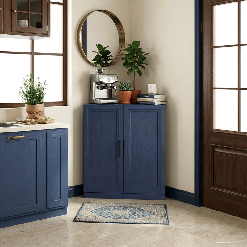 Corner Storage Cabinet, Stackable Corner Shelf for Living Room, Bedroom, Kitchen, Solid Wood Veneer, 1, Dark Blue