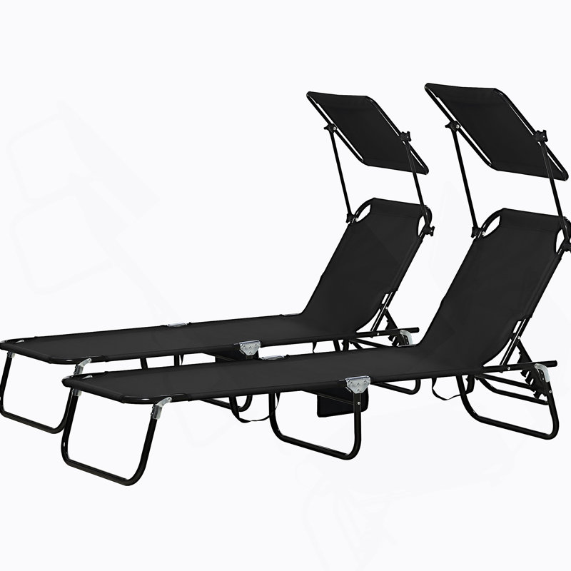 Outsunny Folding Chaise Lounge Pool Chairs With Canopy Shade, Reclining Back, And Side Pocket For Beach, Yard, Patio, 2