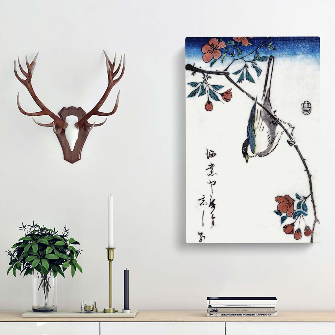 Bird upon a Cherry Branch by Utagawa Hiroshige - Wrapped Canvas