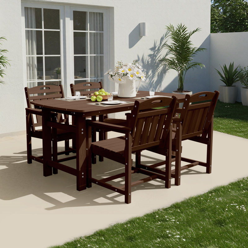  Table de salle à manger rectangulaire en PEHD pour l'extérieur avec trou pour parasol, Brun