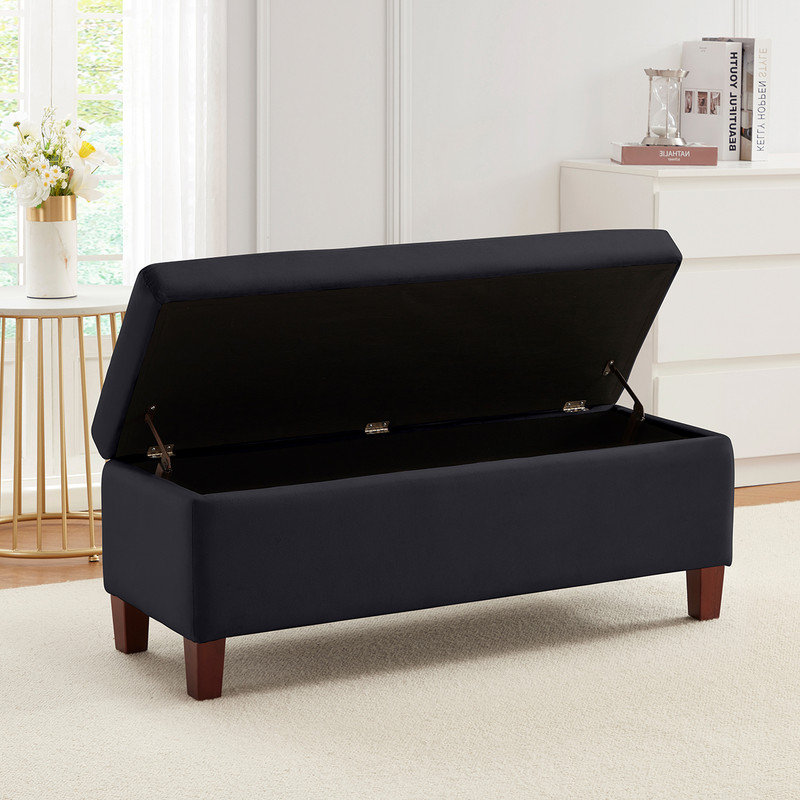 Upholstered Storage Bench, Black Velvet