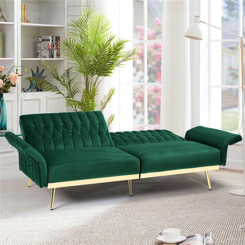Canapé à accoudoirs évasés 68,5 po Somiya, Velours vert