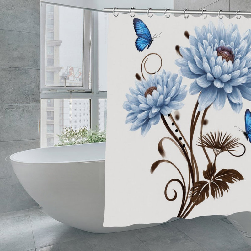 Rideaux de douche en chrysanthème bleu clair pour salle de bain, 71 x 71, Light Blue Chrysanthemum
