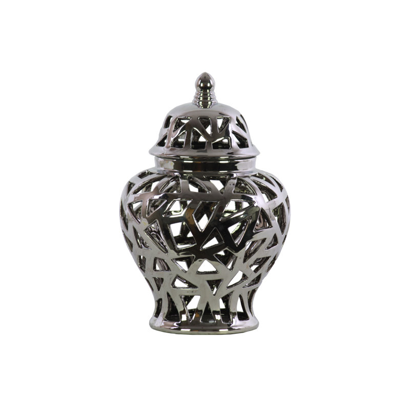 Frakston Ceramic Decorative Urns & Jars, 11.5" H x 7" W x 7" D, Silver