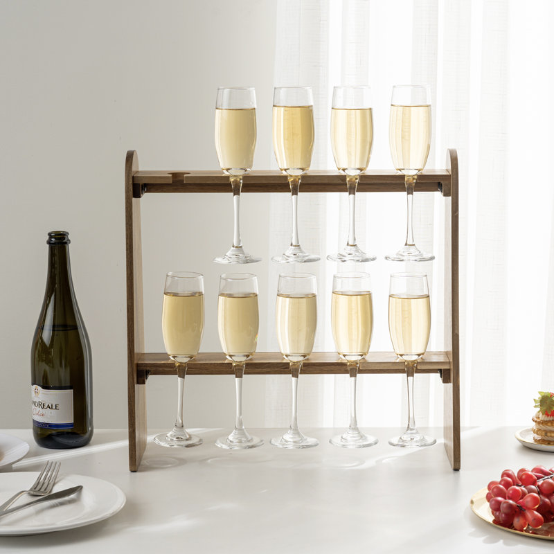 Solid Wood Tabletop Wine Glass Rack In Brown