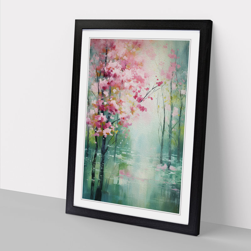 Spring Forest Impressionism No.2 - Single Picture Frame Print on Wood, 64cm H x 46cm W x 2cm D, Black