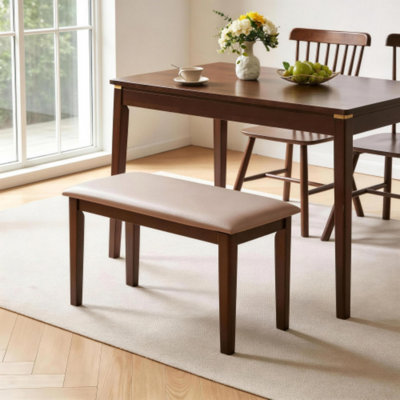 Banc à structure en bois massif avec coussin en tissu technique – Tabouret rembourré de style campagnard