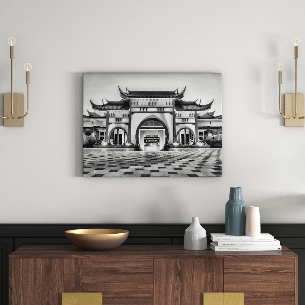 Leinwandbild Chinesischer Tempel in Monochrom