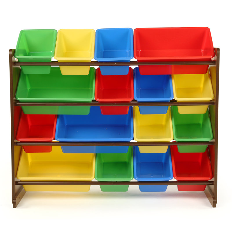 Clive Blue Elephant Toy Organiser with Bins, Dark Walnut/MultiColor