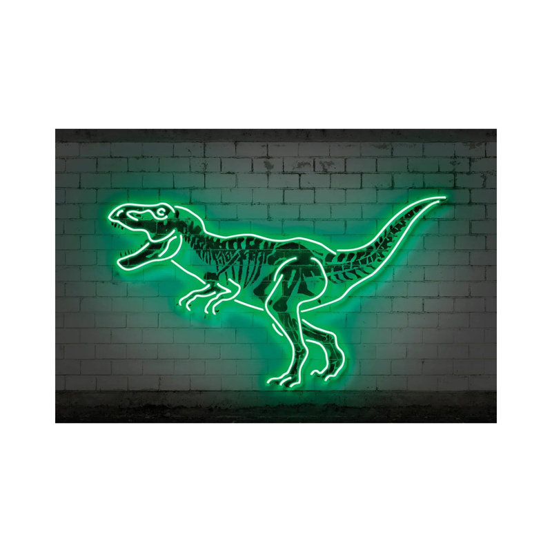 T-Rex Neon by Octavian Mielu - Wrapped Canvas Painting, 66.04 cm H x 45.72 cm W