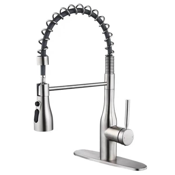 Single Handle Pull-Down Spring Neck Sprayer Kitchen Faucet with Deck Plate