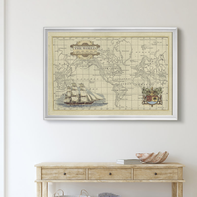 Carte antique du monde, reproduction d'art sur toile, H 18,5 po x l 24,5 po x P 1,5 po, Argent