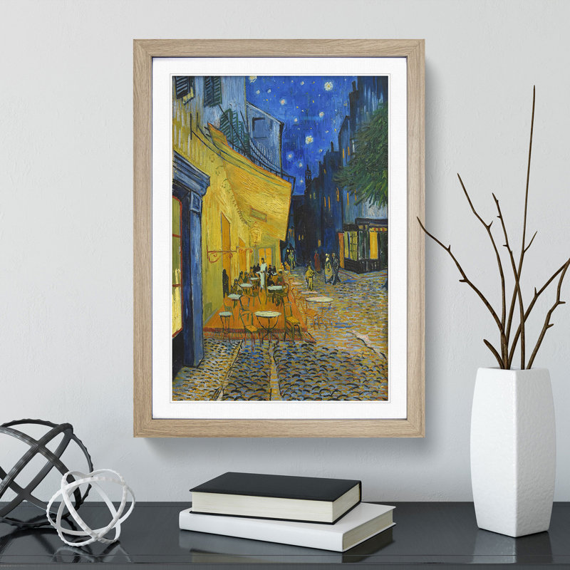 Cafe Terrace at Night by Vincent Van Gogh - Picture Frame Painting, 48cm H x 36cm W x 2cm D, Oak Framed