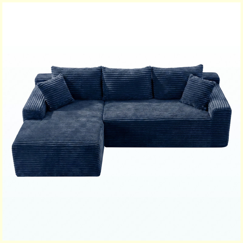 Canapé d'angle modulaire en forme de nuage, 272 cm (107 po), revêtement en poil de lapin, avec fauteuil inclinable, canapé-lit minimaliste, assise profonde, aucun assemblage requis, bleu