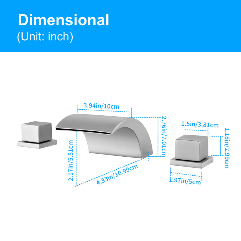 Waterfall 8 In. Widespread Double-Handle Bathroom Faucet Set 3-Holes Vanity Sink, Brushed Nickel