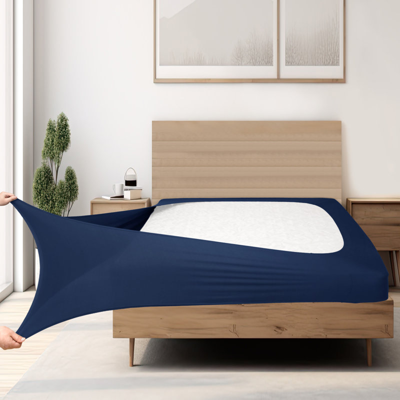 Jersey Knit Stretchy Wrap Around Box Spring Cover, Twin, Navy
