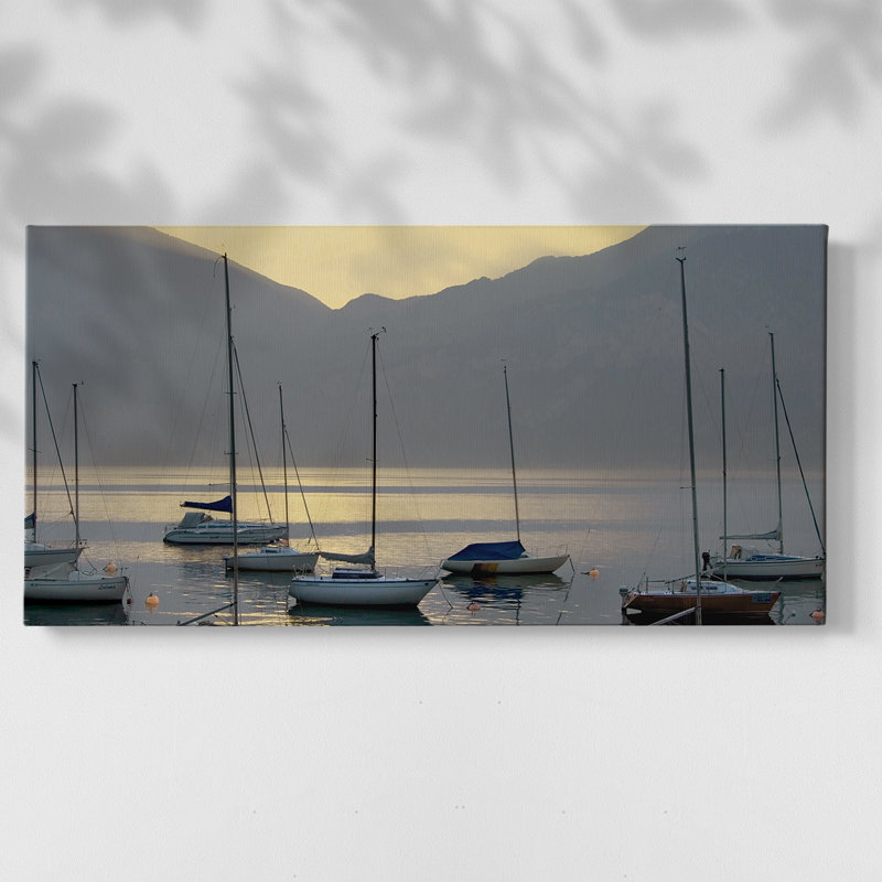 Lago di Garda, toile tendue avec cadre, prête à être accrochée, Argent argent, H 17 po x l 33 po