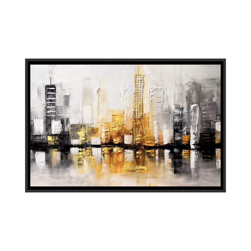 «Swiger City View», reproduction sur toile, H 18 po x l 26 po x p 1,5 po, Toile avec cadre noir, Pas de tapis