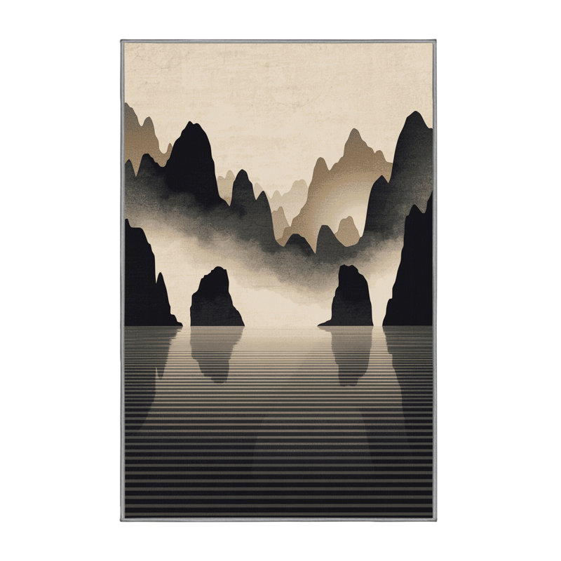 Machine Washable Paitlyn Ha Long Bay Vietnam Contemporary Ombre Rug in Gray – Gray Binding, 5x8