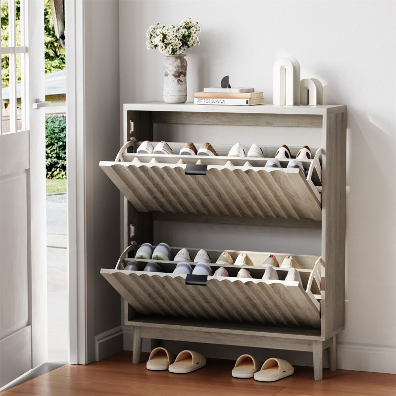 Armoire à chaussures avec 2 tiroirs rabattables, armoire de rangement à chaussures pour le vestibule, organisateur de rangement à chaussures autoportant pour le couloir, salon