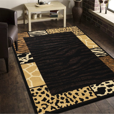 Tapis imprimé animal, 7 pi 10 po X 3 po, multi noir, 100% polypropylène fabriqué à la machine avec un envers en jute, style lodge sauvage, pour sous les meubles et les endroits très passants, multi polypropylène teint