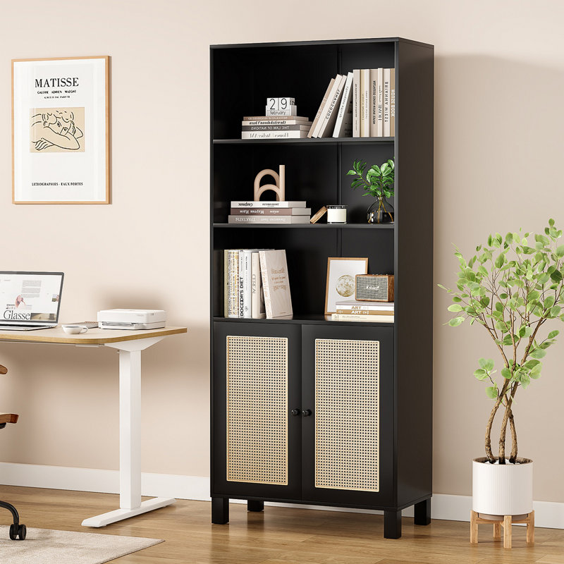 Bibliothèque moderne en rotin 29,9 ", Noir