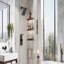 Robinet de douche avec support de rangement Ensemble de décoration de pomme de douche à jet de pluie de 8 pouces avec ensemble de robinet de douche à jet simple noir mat