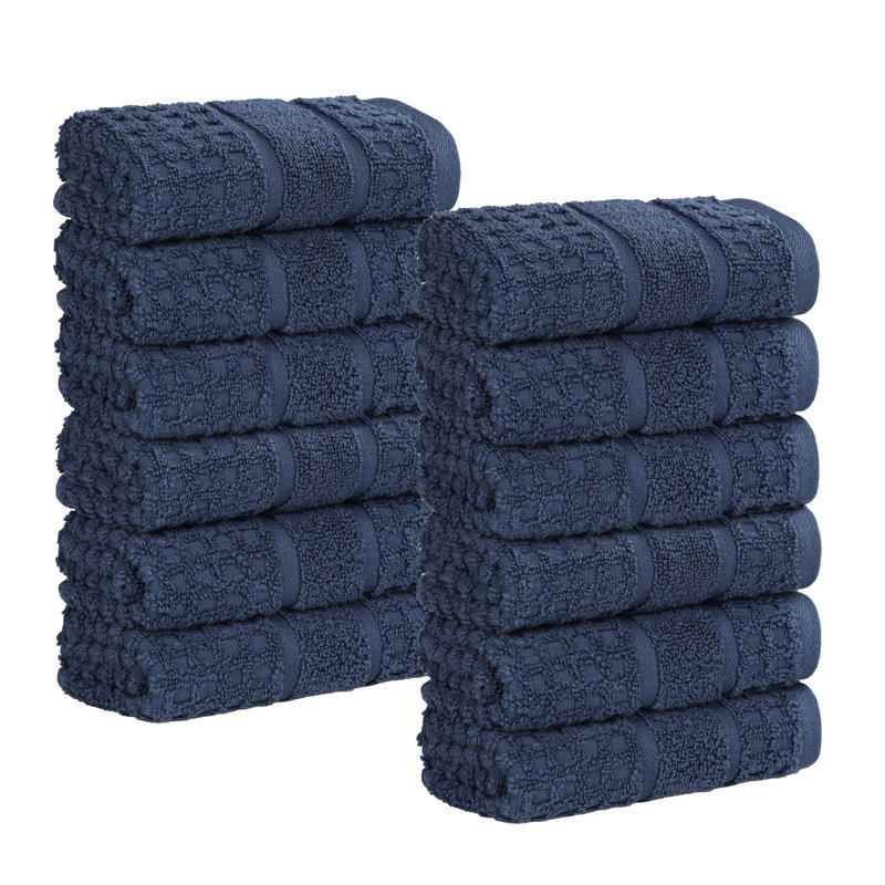  Zero-Twist Cotton Face Towel Set - Honeycomb Waffle Texture - Quick-Dry, Denim Blue