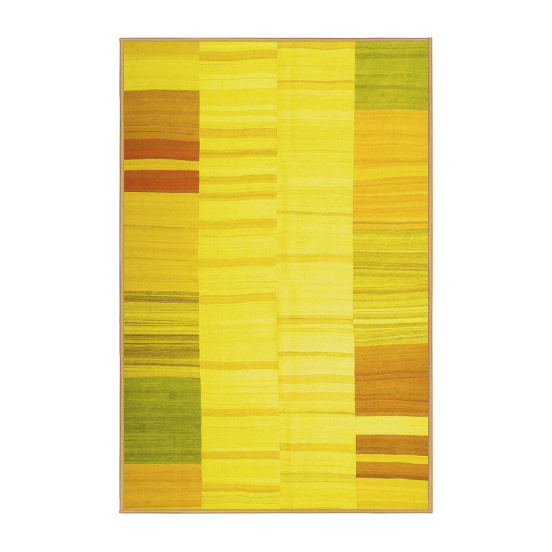 Tapis contemporains jaunes lavables à la machine 1165, Rectangle 5 pi x 7 pi