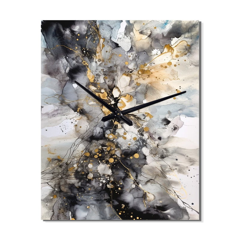 Horloge murale abstraite grise et délicate coups de pinceau II, H 32 po x l 16 po