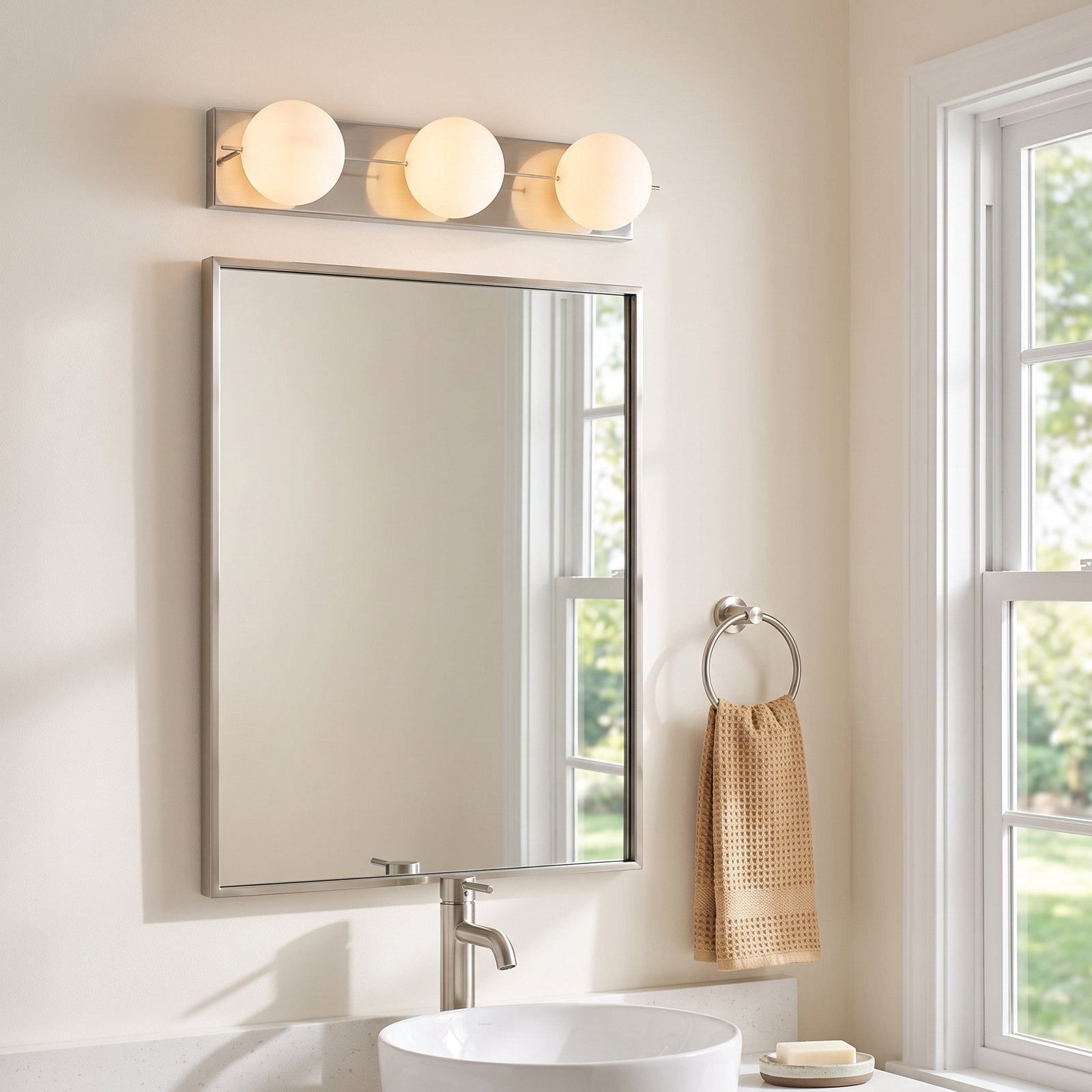 Orbel 3 Light Frosted Dimmable Vanity Light, Polished Nickel, Yes