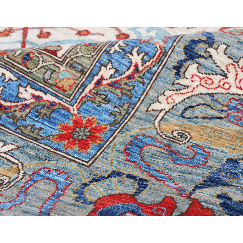 Hand Knotted Wool Area Rug in Ivory